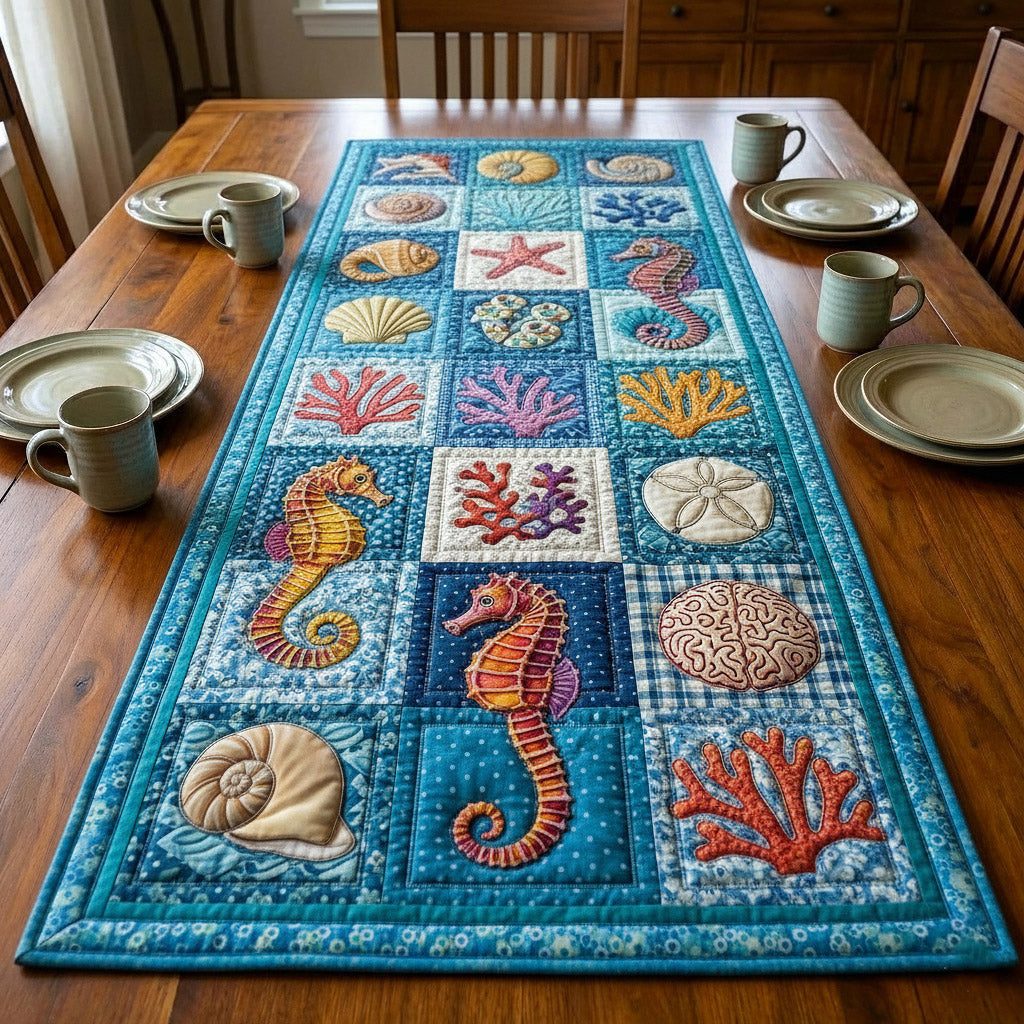 Marine Calm Quilted Table Runner Halloween Table Runner Thanksgiving Table Decor