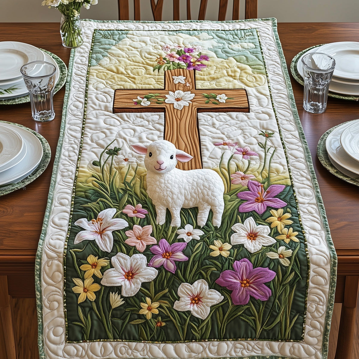 Easter Lamb Quilted Table Runner Halloween Table Runner Thanksgiving Table Decor