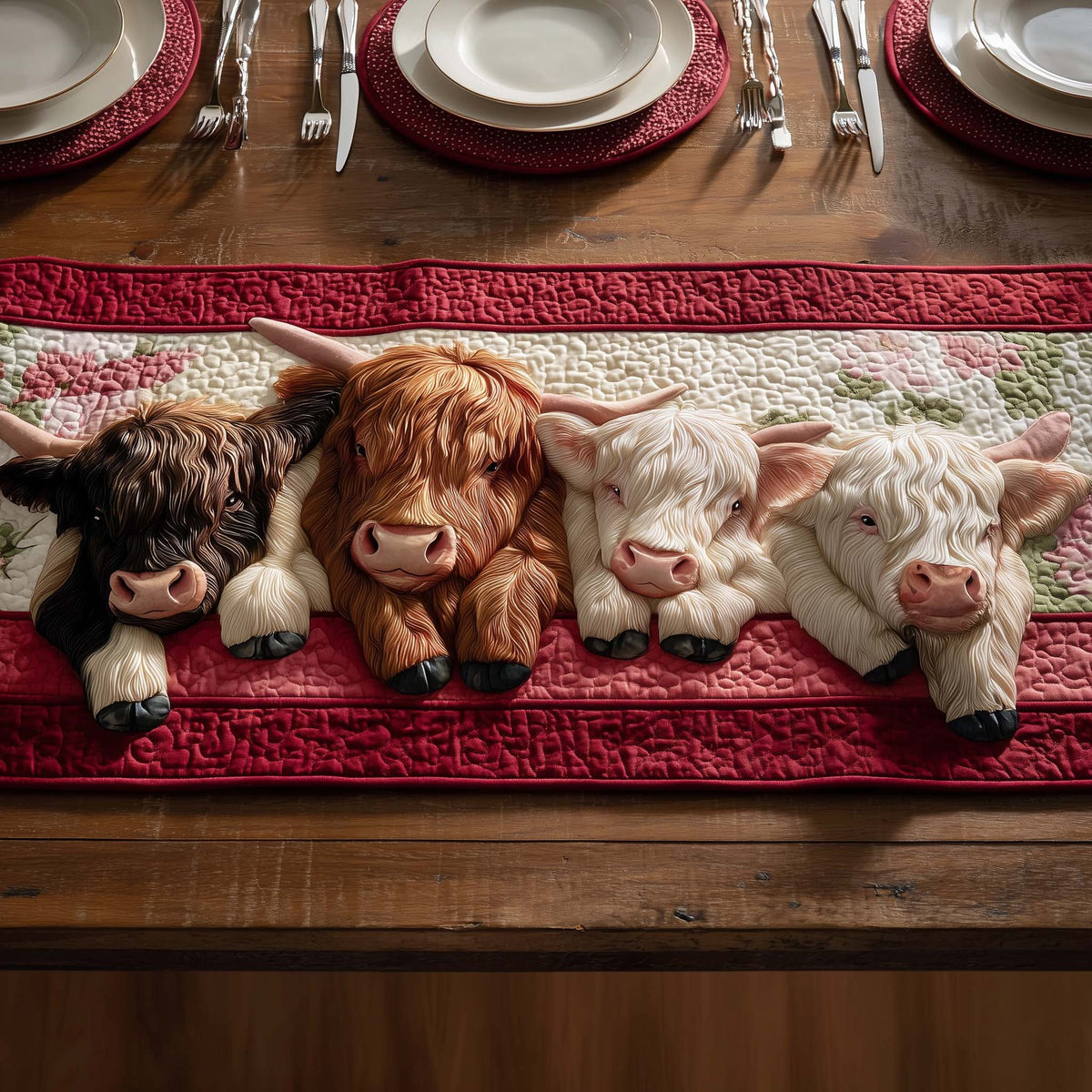 Highland Cow Quilted Table Runner Halloween Table Runner Thanksgiving Table Decor