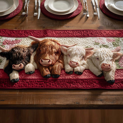 Highland Cow Quilted Table Runner Halloween Table Runner Thanksgiving Table Decor