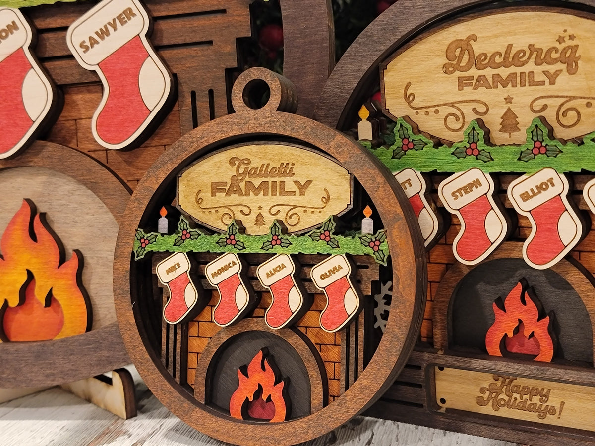 Personalized Fireplace Family Christmas Wood Sign, Family Christmas Ornament, Christmas Decor