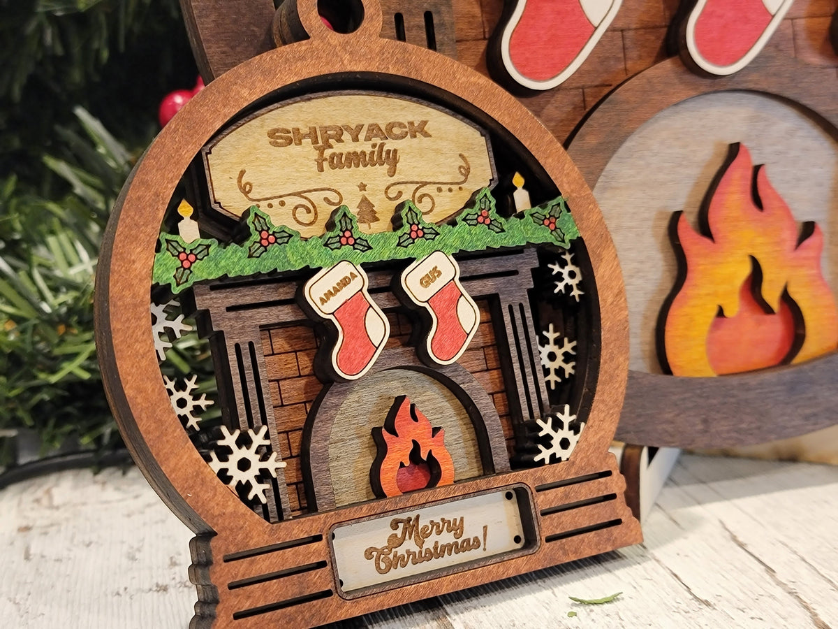 Personalized Fireplace Family Christmas Wood Sign, Family Christmas Ornament, Christmas Decor