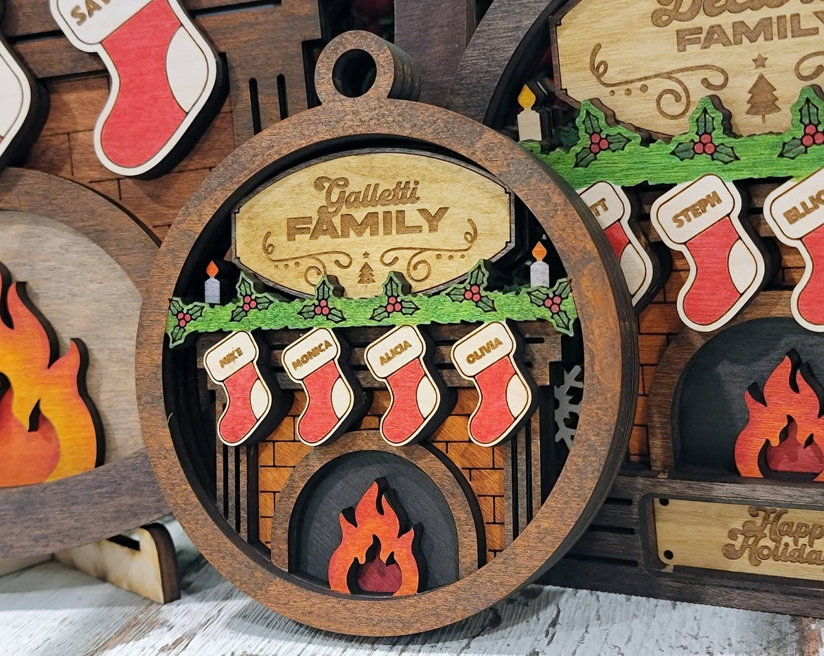 Personalized Fireplace Family Christmas Wood Sign, Family Christmas Ornament, Christmas Decor