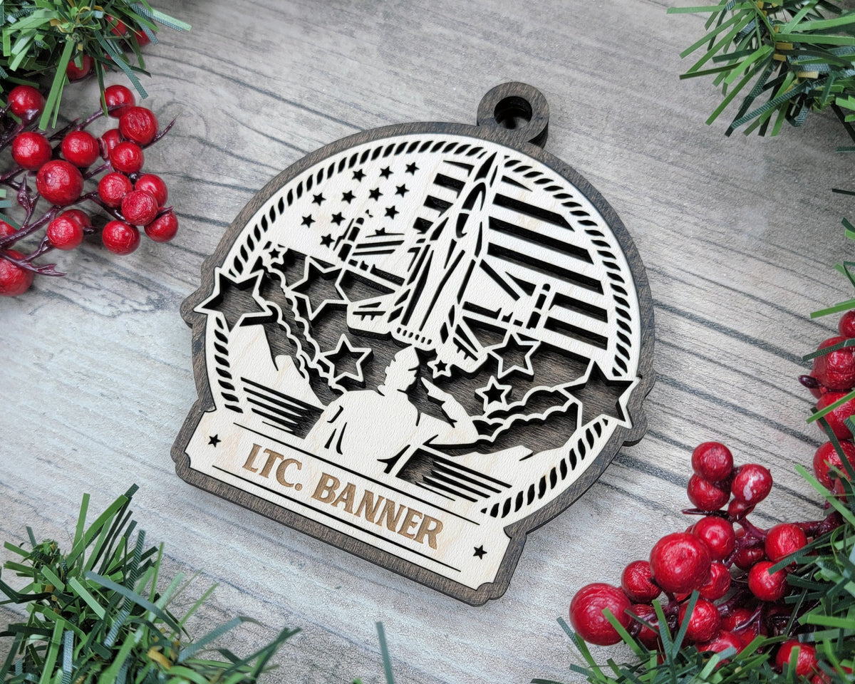 Custom US Armed Forces Salute Soldier Wood Sign, Family Christmas Ornaments, Christmas Decor