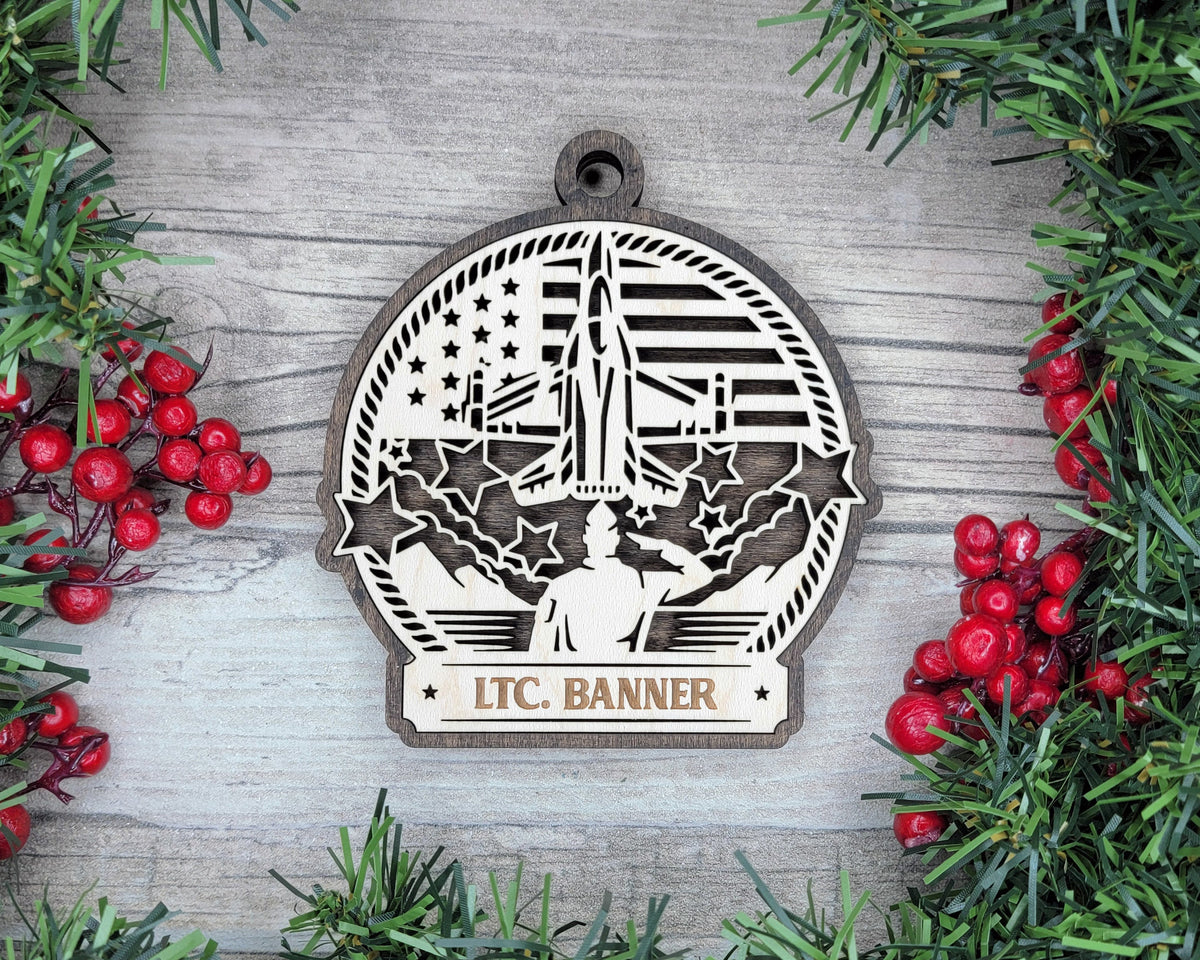 Custom US Armed Forces Salute Soldier Wood Sign, Family Christmas Ornaments, Christmas Decor