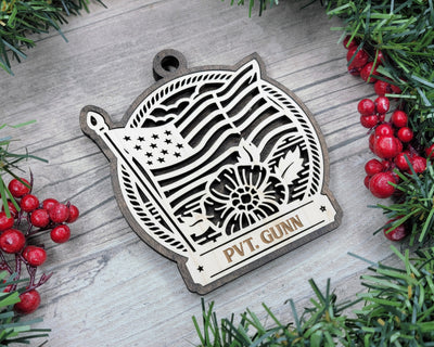 Custom American Flag And Flower Wood Sign, Family Christmas Ornament, Christmas D�cor
