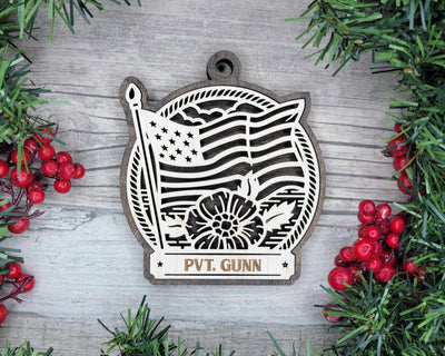 Custom American Flag And Flower Wood Sign, Family Christmas Ornament, Christmas D�cor