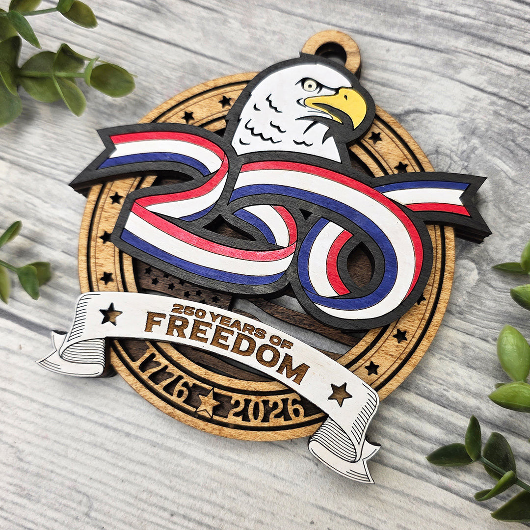 Eagle USA 250th Anniversary Wood Sign, Family Christmas Ornament, Christmas Decor