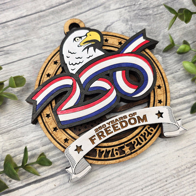 Eagle USA 250th Anniversary Wood Sign, Family Christmas Ornament, Christmas Decor