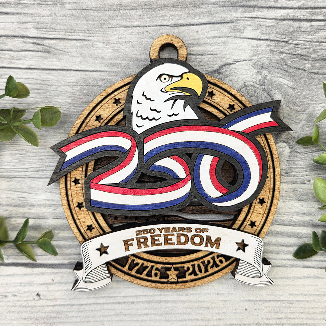 Eagle USA 250th Anniversary Wood Sign, Family Christmas Ornament, Christmas Decor