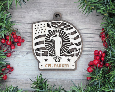 Custom Saluting Soldier Wood Sign, Family Christmas Ornament, Christmas Decor