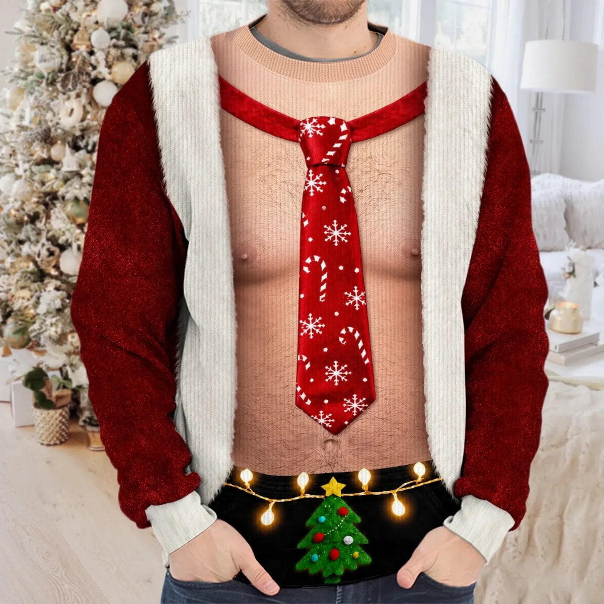 Custom Funny Santa Body Sweatshirt, Personalized Christmas Gift, Unisex Ugly Sweater