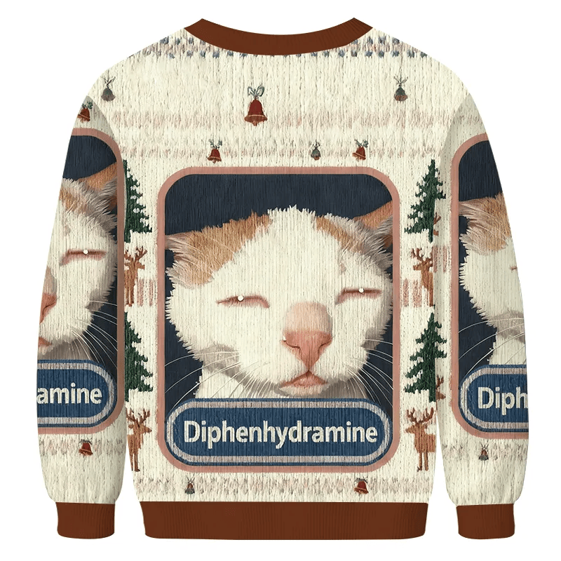 Funny Diphenhydramine Drowsy Cat Meme Ugly Sweater, Ugly Xmas Sweater, Christmas Ugly Sweatshirt