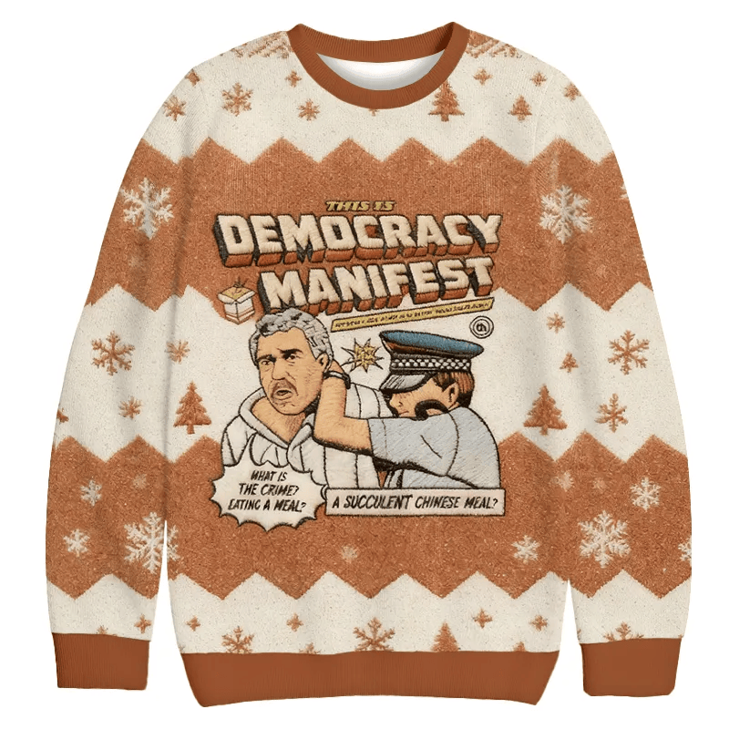 Organge This is Democracy Manifest Vintage Christmas Sweater, Ugly Xmas Sweater, Christmas Ugly Sweatshirt