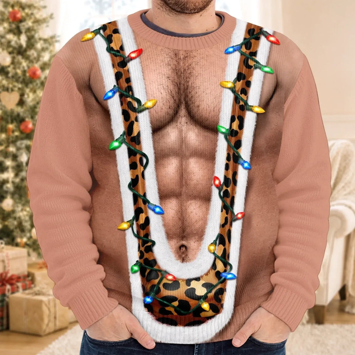 Funny Chest Christmas Lights Sweatshirt, Ugly Christmas Sweater, Unisex Holiday Shirt