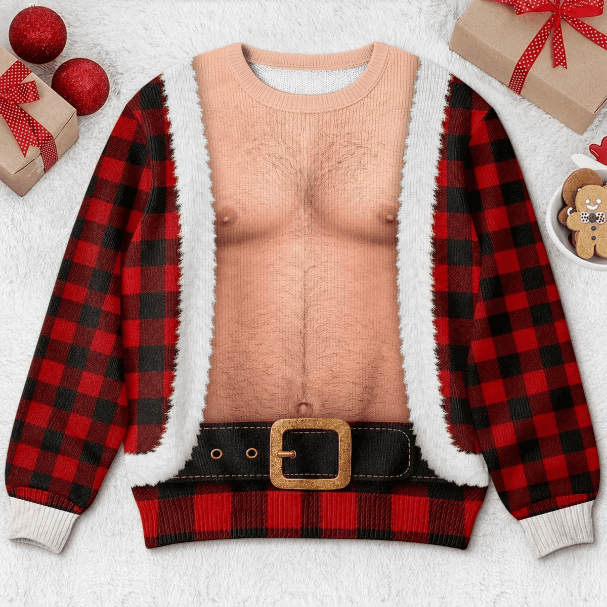 Custom Funny Plaid Santa Body Sweatshirt, Personalized Christmas Gift, Unisex Ugly Sweater