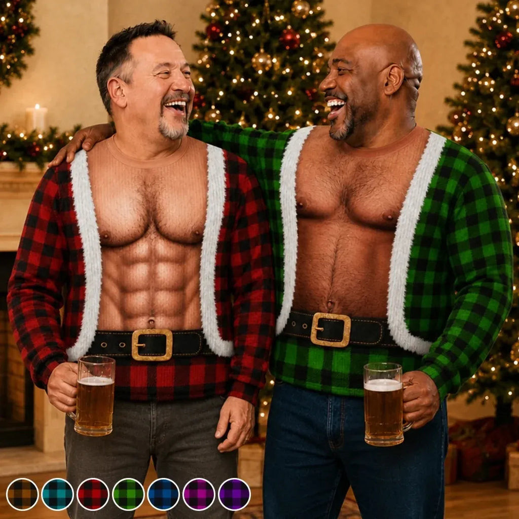 Custom Funny Plaid Santa Body Sweatshirt, Personalized Christmas Gift, Unisex Ugly Sweater