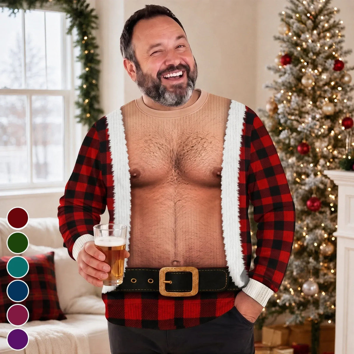 Custom Funny Plaid Santa Body Sweatshirt, Personalized Christmas Gift, Unisex Ugly Sweater