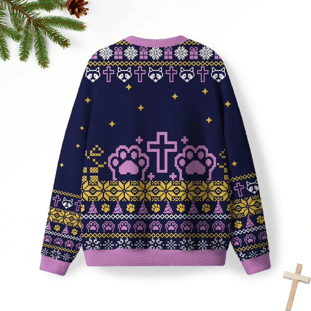 Paws Up for Jesus Christian Funny Ugly Sweater, Ugly Xmas Sweater, Christmas Ugly Sweatshirt