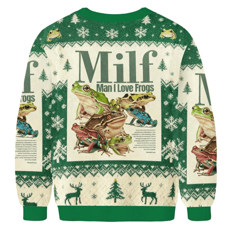 MILF Man I Love Frogs Meme Ugly Sweater, Funny Christmas Ugly Sweatshirt, Xmas Ugly Sweater