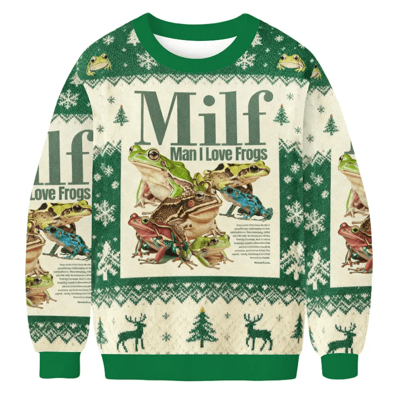 MILF Man I Love Frogs Meme Ugly Sweater, Funny Christmas Ugly Sweatshirt, Xmas Ugly Sweater