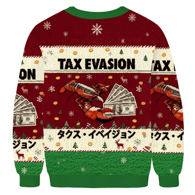 Tax Evasion Lobster Cash Funny Meme Ugly Sweater, Christmas Ugly Sweatshirt, Xmas Ugly Sweater