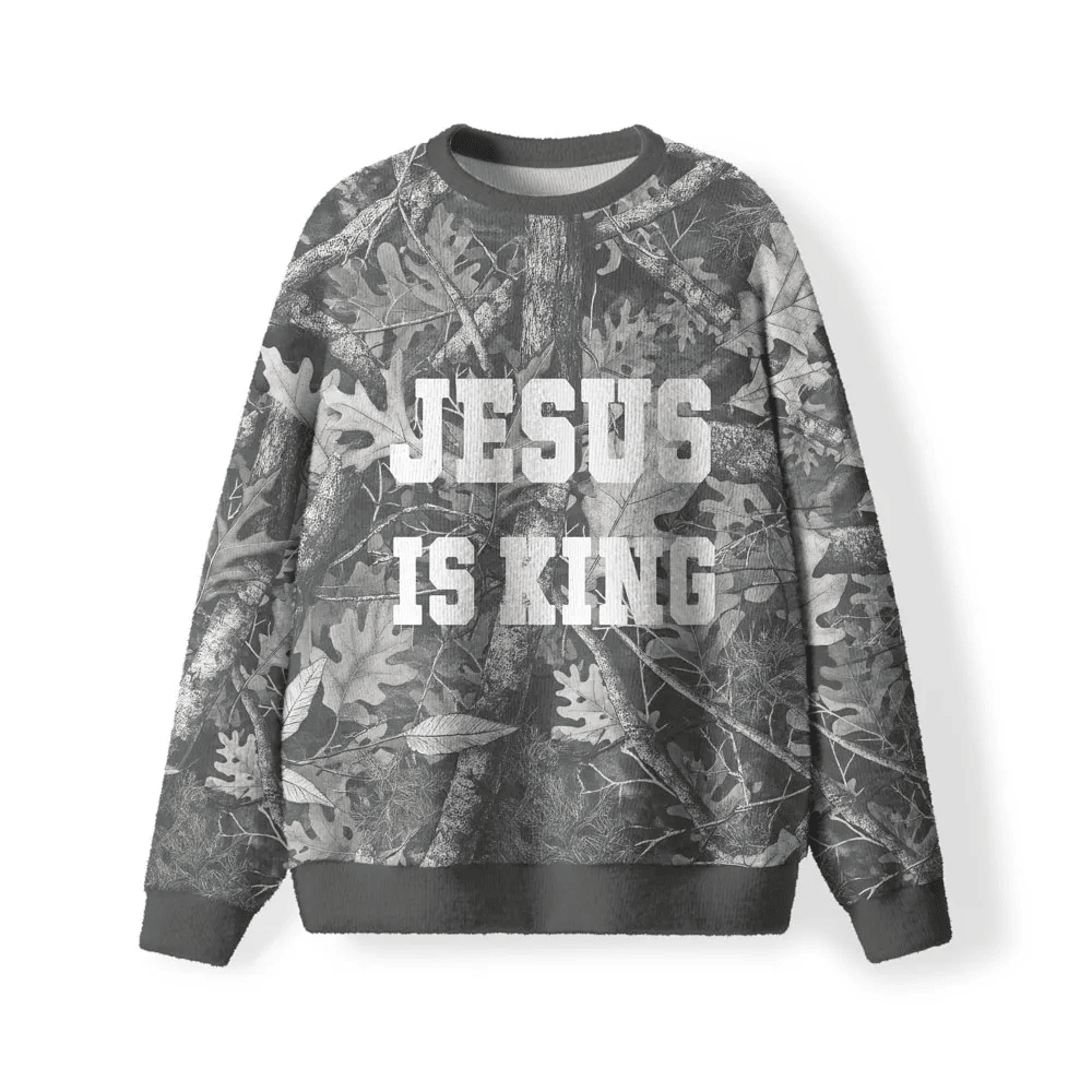 Jesus Is King Camo Furry Christian Funny Ugly Sweater, Ugly Xmas Sweater, Christmas Ugly Sweatshirt