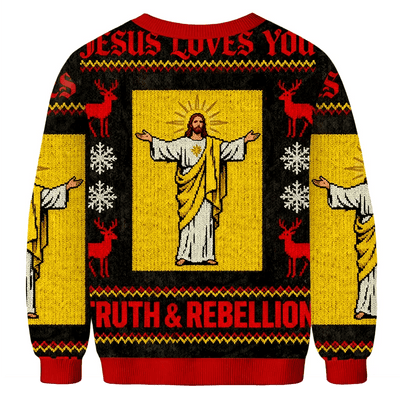 Truth & Rebellion Jesus Ugly Sweater, Funny Christmas Ugly Sweatshirt, Xmas Ugly Sweater, Christmas Gift For Christian