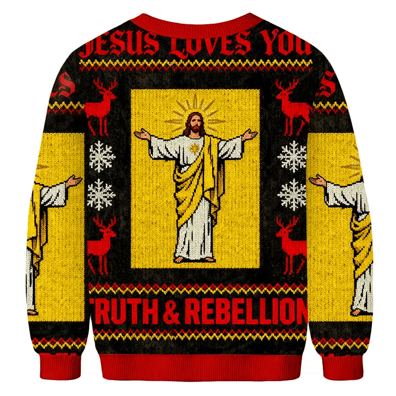 Truth & Rebellion Jesus Ugly Sweater, Funny Christmas Ugly Sweatshirt, Xmas Ugly Sweater, Christmas Gift For Christian