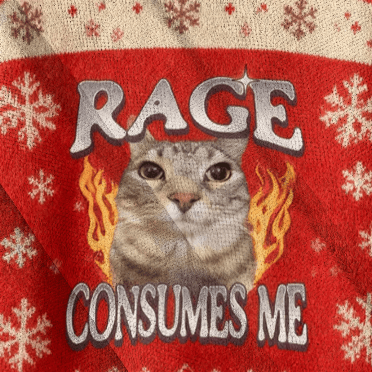 Rage Consumes Me Fire Cat Meme Ugly Sweater, Christmas Ugly Sweatshirt, Xmas Ugly Sweater