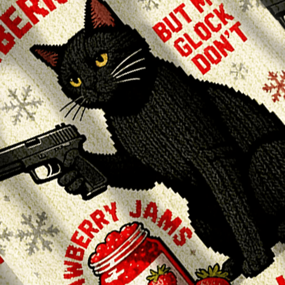 Strawberry Jams But My Glock Don't Black Cat Ugly Sweater, Christmas Ugly Sweatshirt, Xmas Ugly Sweater
