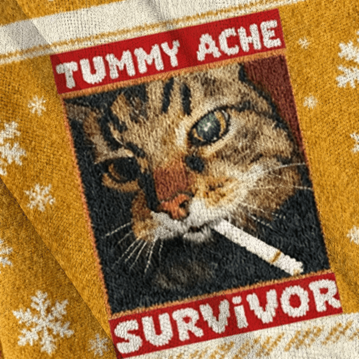 Tummy Ache Survivor Smoking Cat Ugly Sweater, Funny Christmas Ugly Sweatshirt, Xmas Ugly Sweater