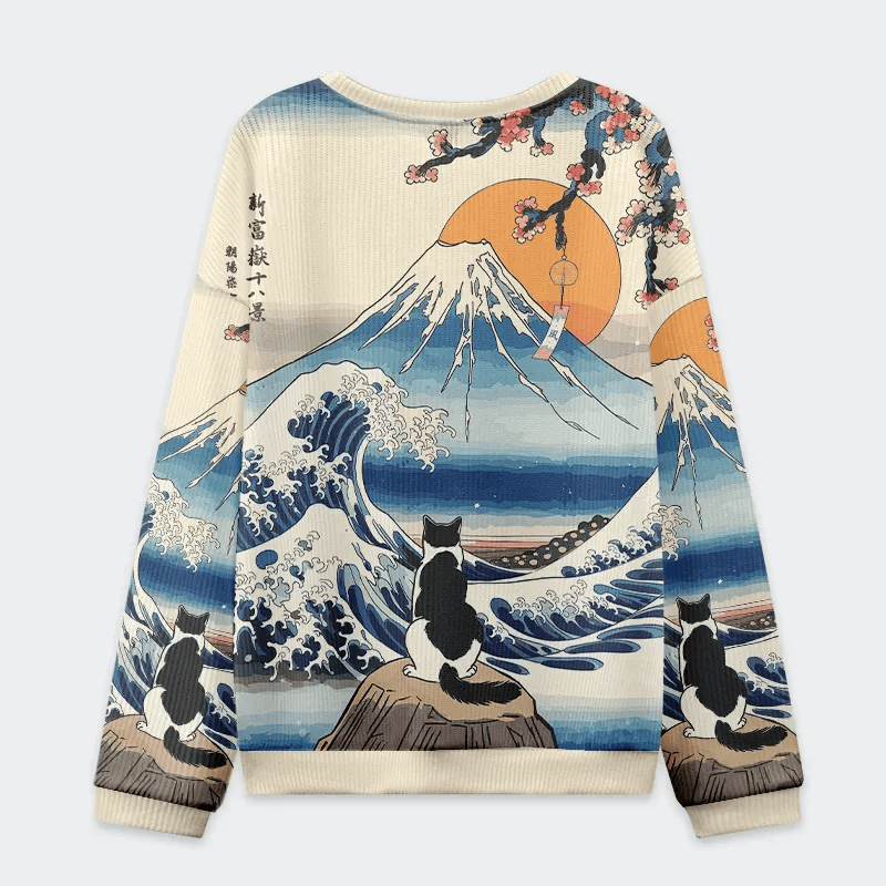 Cat Looking At The Great Wave Funny Ugly Sweater, Ugly Xmas Sweater, Christmas Ugly Sweatshirt