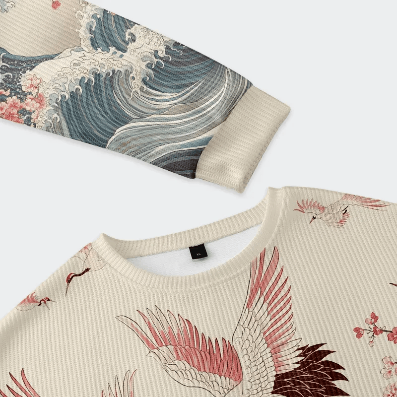 Cranes Dancing On The Waves Funny Ugly Sweater, Ugly Xmas Sweater, Christmas Ugly Sweatshirt