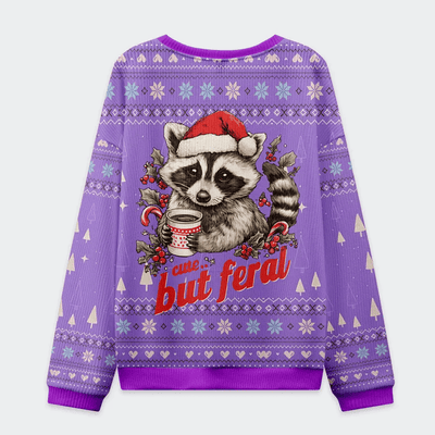 Funny Raccoon Cute But Feral Funny Ugly Sweater, Ugly Xmas Sweater, Christmas Ugly Sweatshirt