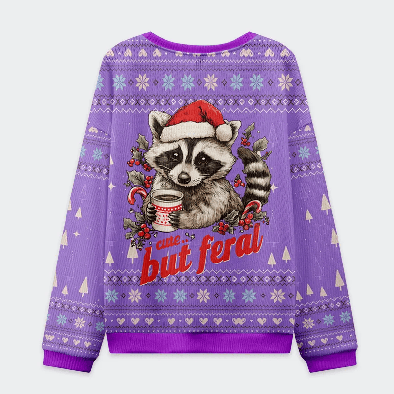 Funny Raccoon Cute But Feral Funny Ugly Sweater, Ugly Xmas Sweater, Christmas Ugly Sweatshirt