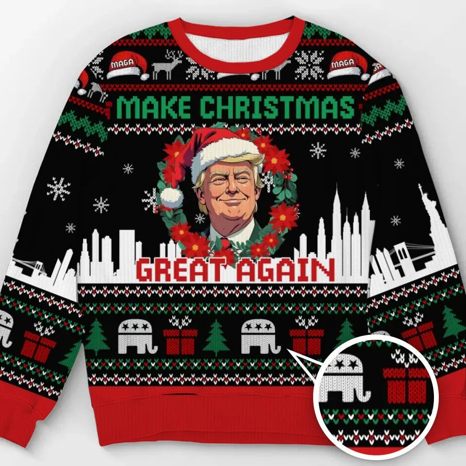 Make Christmas Great Again Sweatshirt, Funny Ugly Christmas Sweater ZZIPREV