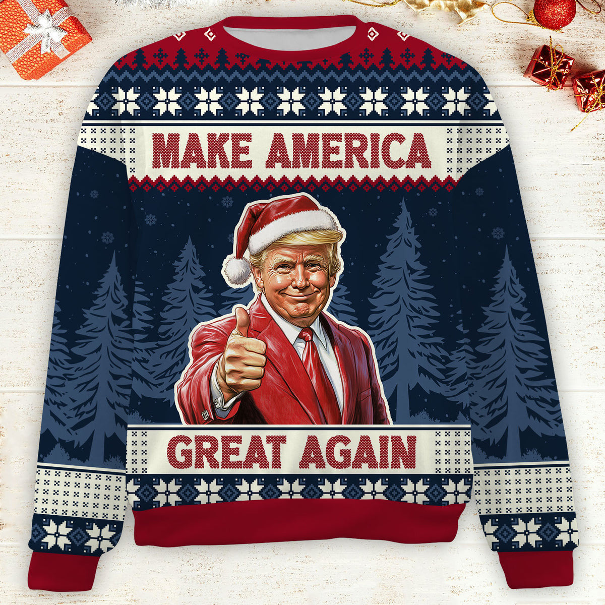 Trump Ugly Christmas Sweater, Make America Great Again Sweater ZZIPREV