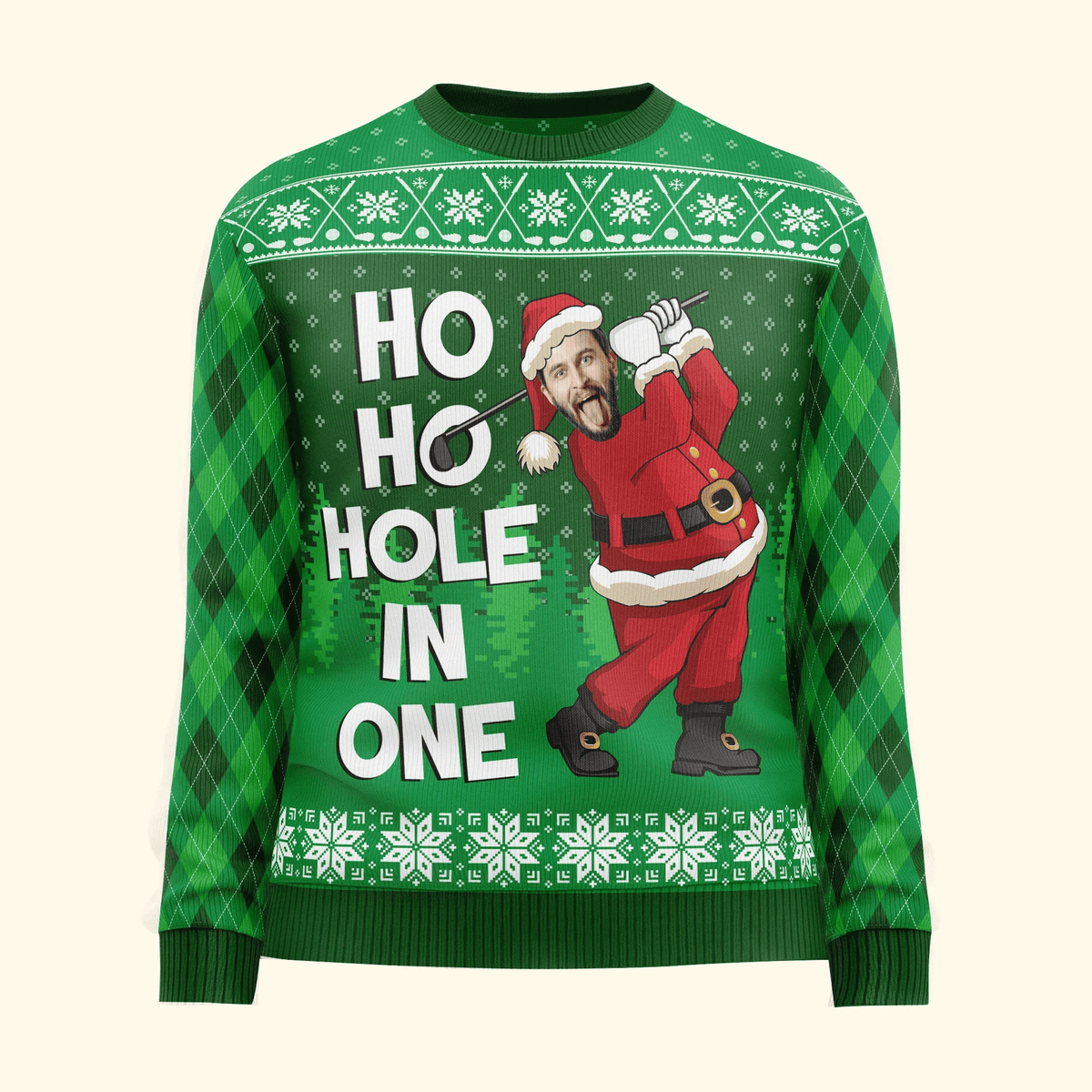 Ho Ho Ho Hole In One Custom Face All-Over-Printed Sweatshirt, Custom Ugly Christmas Sweater