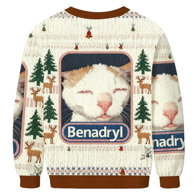 Benadryl Cat Ugly Sweater, Gift Ideas For Cat Lovers, Christmas Ugly Sweatshirt