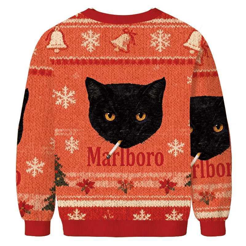 Smoking Black Cat Vintage Ugly Sweater, Funny Ugly Christmas Sweater, Christmas Ugly Sweatshirt