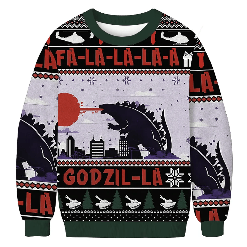FaLaLaLa Godzil-La Godzilla Ugly Sweater, Funny Ugly Christmas Sweater, Christmas Ugly Sweatshirt