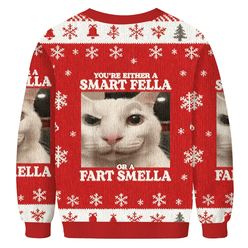 You're Either a Smart Fella Funny Cat Meme Vintage Christmas Sweater, Ugly Xmas Sweater, Christmas Ugly Sweatshirt