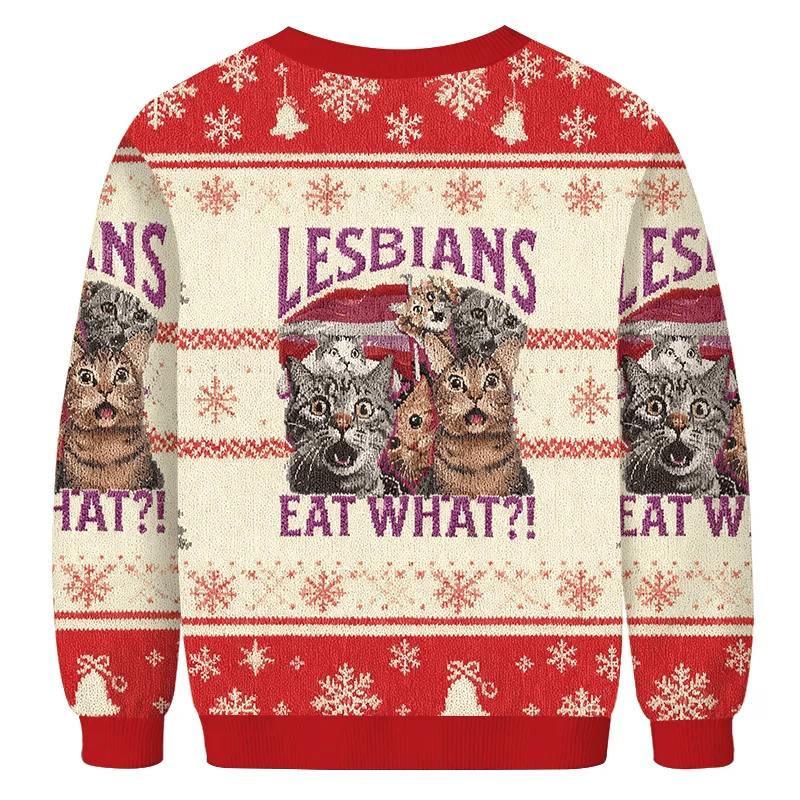 Red Lesbians Eat What Fun Cats Vintage Christmas Sweater, Ugly Xmas Sweater, Christmas Ugly Sweatshirt