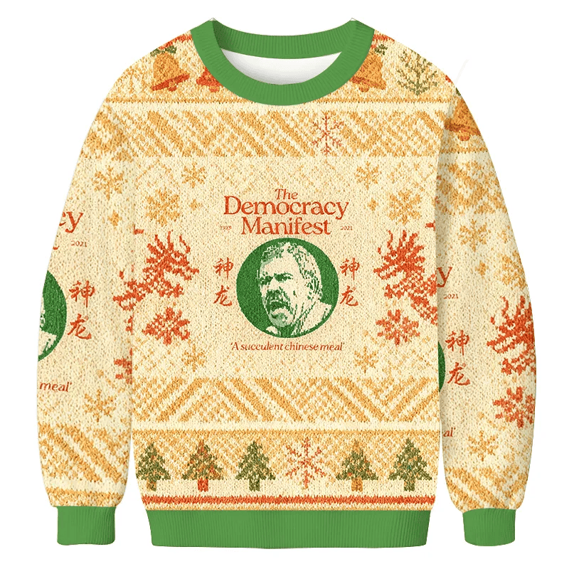 Democracy Manifest Succulent Chinese Meal Vintage Christmas Sweater, Ugly Xmas Sweater, Christmas Ugly Sweatshirt