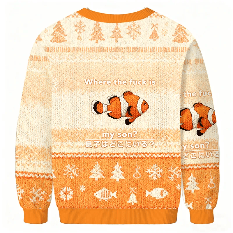 Fish Looking For Son Vintage Christmas Sweater, Ugly Xmas Sweater, Christmas Ugly Sweatshirt