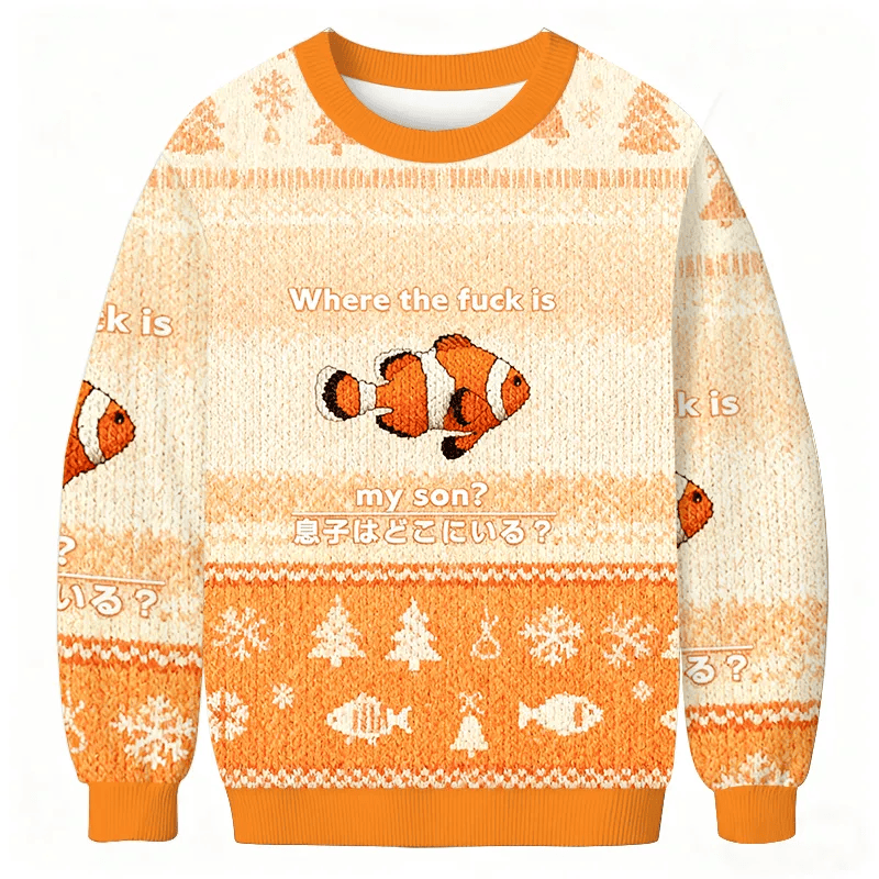 Fish Looking For Son Vintage Christmas Sweater, Ugly Xmas Sweater, Christmas Ugly Sweatshirt