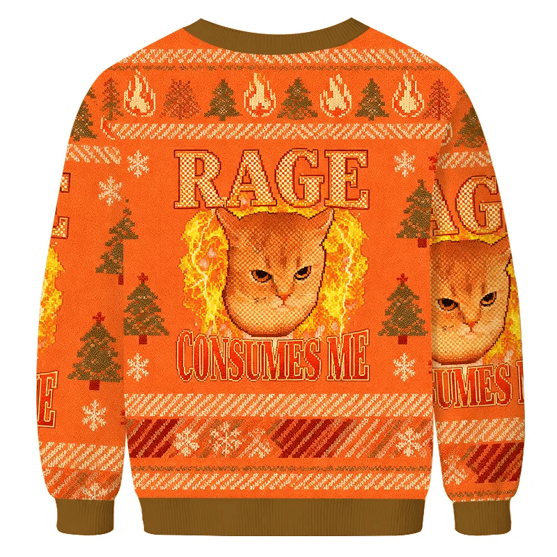 Rage Consumes Me Edgy Funny Cat Meme Vintage Christmas Sweater, Ugly Xmas Sweater, Christmas Ugly Sweatshirt