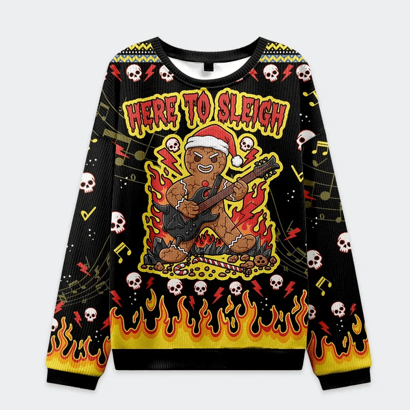 Rock And Roll Gingerbread Man Funny Ugly Sweater, Ugly Xmas Sweater, Christmas Ugly Sweatshirt