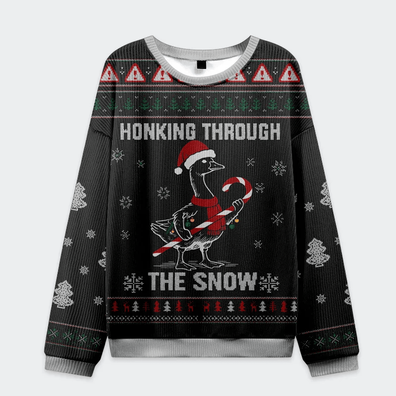 Funny Goose Honking Through the Snow Funny Ugly Sweater, Ugly Xmas Sweater, Christmas Ugly Sweatshirt